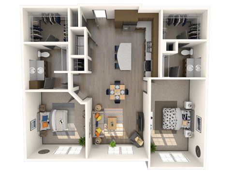 Floor plan for 2 beds, 2 baths, 1244 sqft